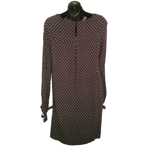 H&M Jual Tie Sleeve Midi Patterned Dress Women's 6 Round Neck Navy Red - Picture 5 of 8
